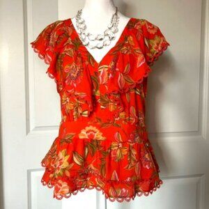 Rose + Olive Orange Floral Blouse (NWOT, Size M)